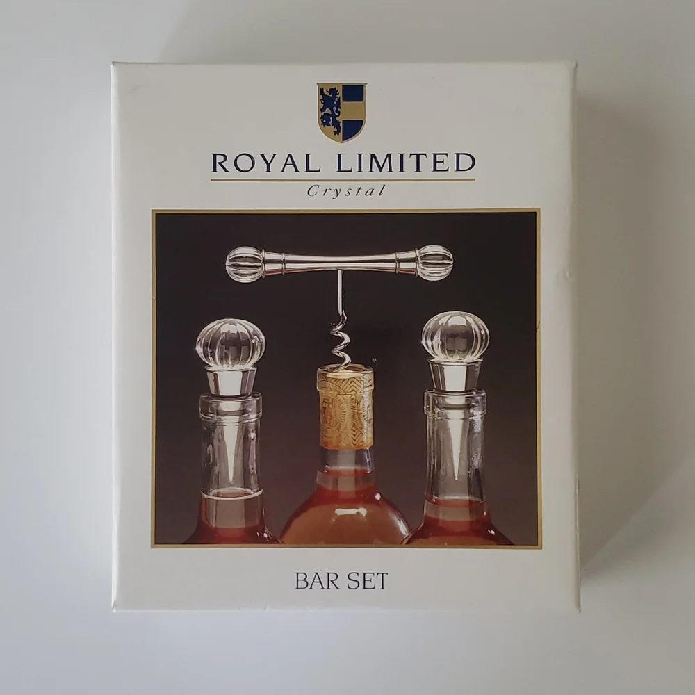 Royal Limited Vintage Crystal Corkscrew Wine Opener with 2 Wine Stoppers Box Set